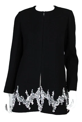 Jaqueta longa CHANEL US$ 20.100 2022 22A preta lã crepe prata lantejoulas bainha 40 - Imagem 1 de 4