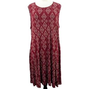 Style & Co Dress Women Plus 3X Sleeveless Geometric Pleated Maroon Rayon Stretch - Picture 1 of 10