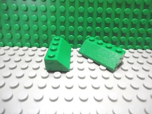 Lego 2 Green 2x4 Slopes 45 degree brick block NEW - Picture 1 of 1