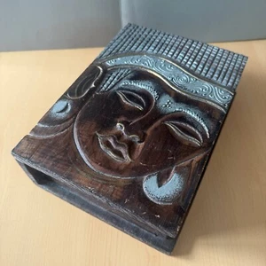 Carved Wooden Trinket Storage Box, Buddha Design Keepsake - Picture 1 of 15