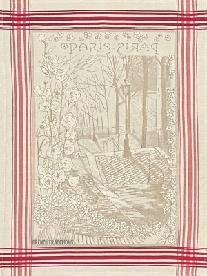 TISSUS TOSELLI French Jacquard Kitchen Dish Towel Paris Walk in the Park Made in France