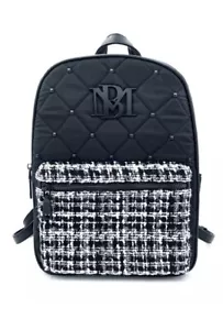 BADGLEY MISCHKA Big Diamond Quilted Nylon Backpack NWT Black White MSRP $169 - Picture 1 of 3
