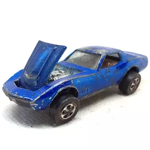 Hot Wheels Redline Custom Corvette 1968 Blue Gray Interior Made In United States - Picture 1 of 10