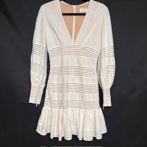 Zimmermann Minikleid weiß langarm Spitzenbesatz Rüschensaum Größe 0 - Bild 1 von 11