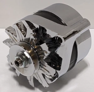 Chrome 1963-86 Ford 1G 100 Amp V Belt 12V Alternator 1 Wire Internal Regulator - Foto 1 di 8