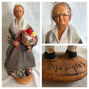 Vintage S. Jouglas France Clay Santon Figure Statue Old French Woman Yarn 12" - Picture 1 of 12