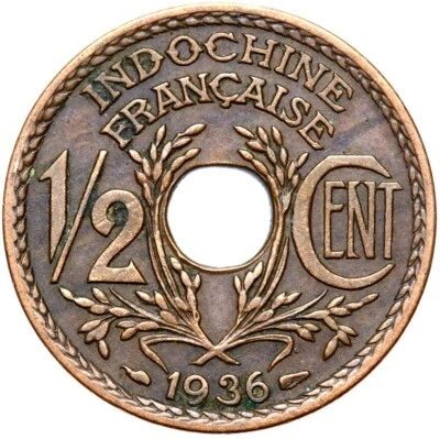Moneda Indochina Francesa - 1/2 céntimo 1936 - París - ¡estado! Foto 1 de 2