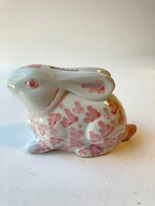 Pier 1 Ceramic Pink and White Rabbit Bunny Piggy Bank - Picture 1 of 5
