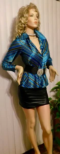 Shiny Silky Bright Stripe Liquid Satin blouse M - Picture 1 of 5