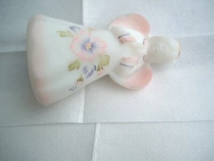 FENTON SATIN GLASS HAND PAINTED ANGEL FIGURINE HIBISCUS 6.1/2" ARTIST SIGNED - Picture 1 of 12