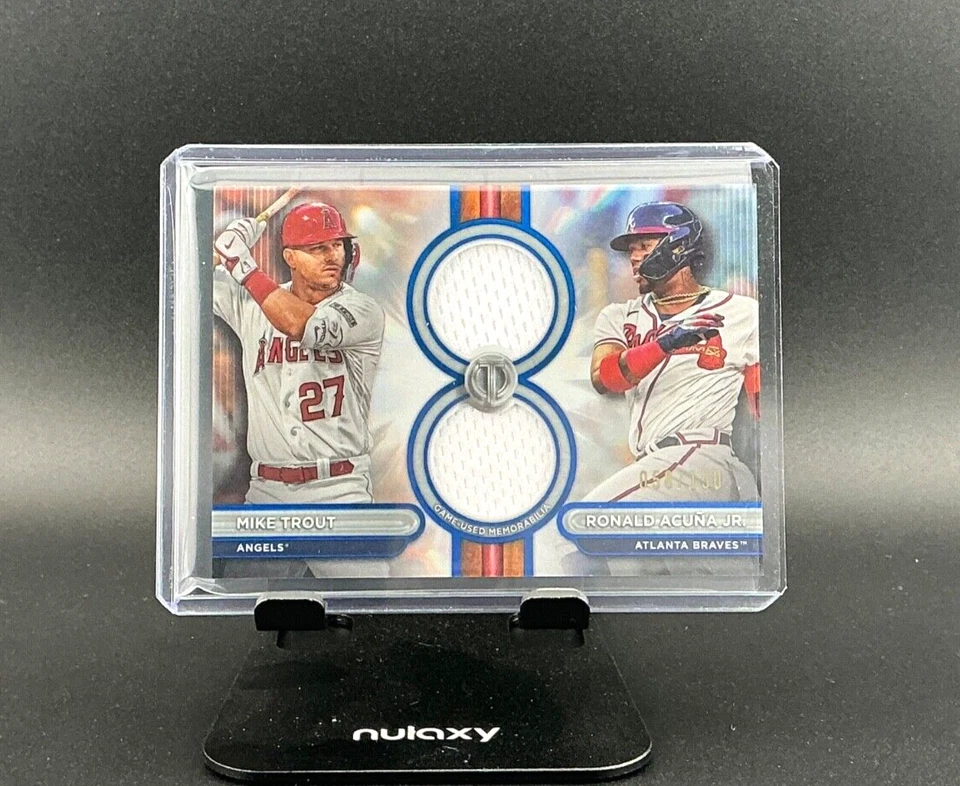 2024 Topps Tribute - Dual Relic Blue  Mike Trout - Ronald Acuna Jr. #058/150 - Image 1 of 2