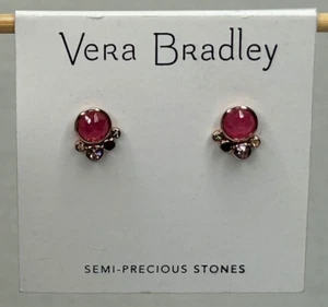 Vera Bradley Pierced Earrings w Jackets 0.25in Rose Goldtone Pink Stone Confetti - Picture 1 of 21