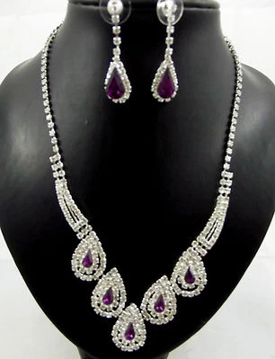 Juego de joyas de boda nupcial PurpleTear Drop Foto 1 de 4