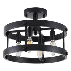 4-flammige Industrie Deckenleuchte, schwarze halbunterputz Pendelleuchte, Flur... - Bild 1 von 9