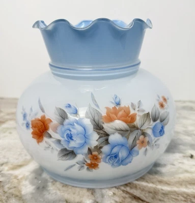 Vintage Blue Floral Glass Hurricane Lamp Replacement Globe Shade ONLY - Image 1 of 4
