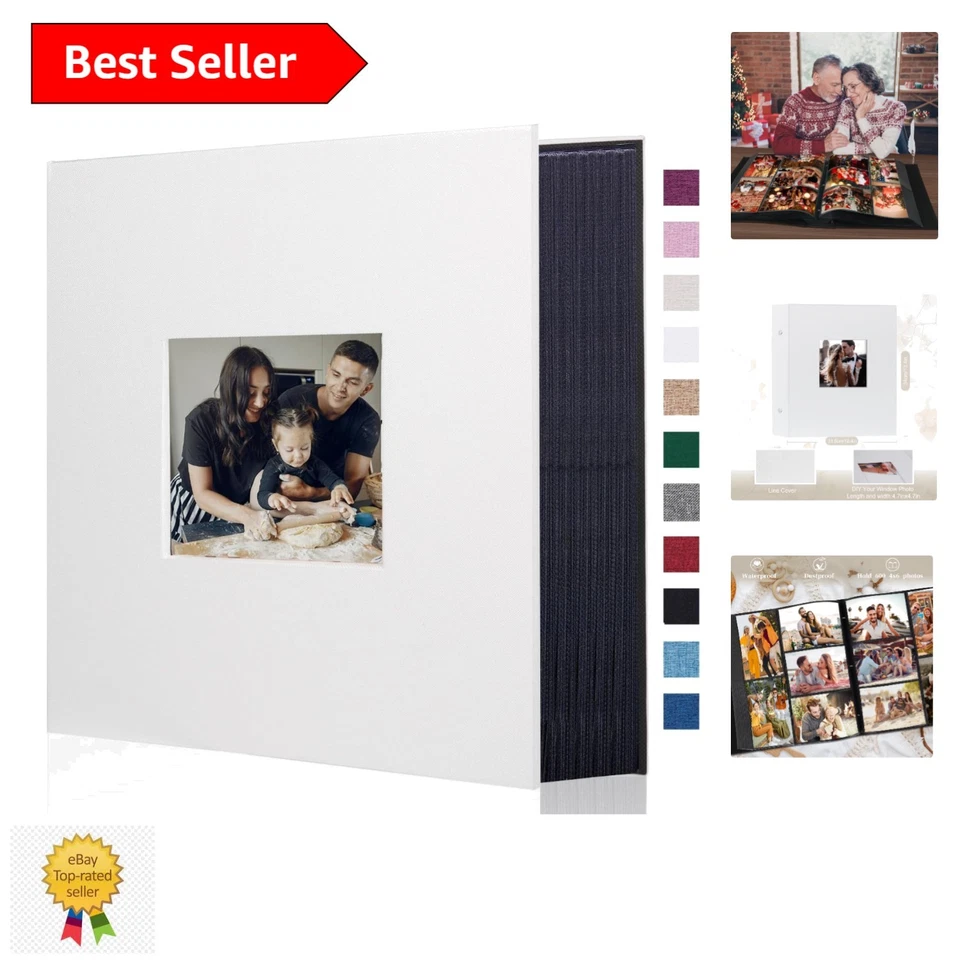 Álbum de fotos personalizado de 600 bolsillos - Cubierta de lino blanco para ocasiones memorables Foto 1 de 4