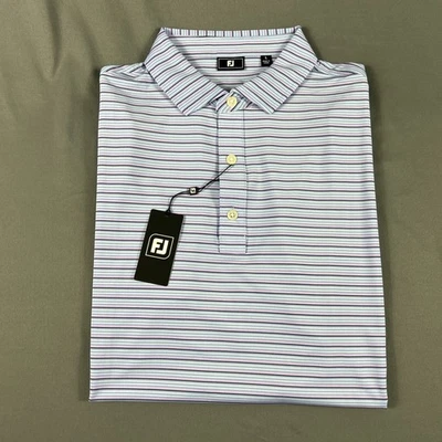 FootJoy Golf Shirt Polo Multi Stripe Large Periwinkle Blue Orchid Black MSRP $88 - Image 1 of 4