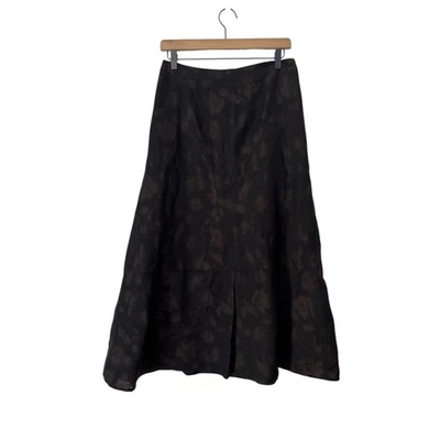 J Jill Womens Wool Blend Brown Black Floral A Line Midi Skirt Size 6 Cottage - Image 1 of 4