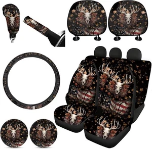 FKELYI Camo Hunting Deer American Flag Car Seat Covers Full Set with Add-33  - Picture 1 of 7