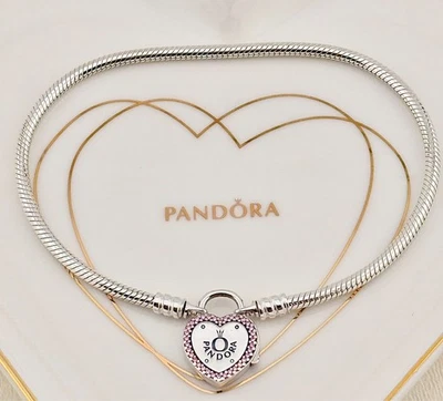 Genuine Pandora Moments Lock Your Promise Heart Padlock Bracelet 596586FPC-23cm - Image 1 of 4