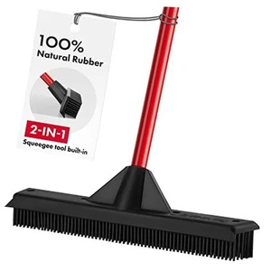 Pet Hair Remover Rubber Broom with Built in Squeegee - Carpet 4 Piece Handle - Picture 1 of 7