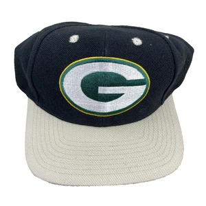 Vintage Green Bay Packers Hat Cap Snapback Black Dome Wool 90s Blockhead Gray - Picture 1 of 10