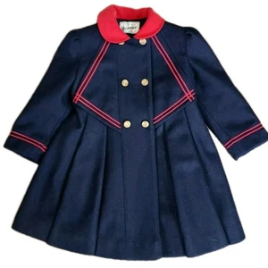 VTG Rothschild USA Made Navy Blue Red Wool Button Fancy Girls Jacket Coat Sz 5  - Picture 1 of 8