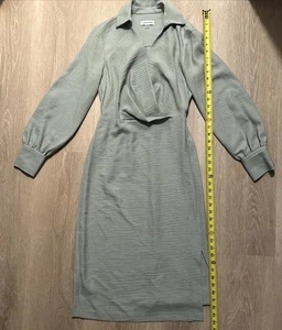 Calvin Klein Green Women's Dress Wrap Long Sleeve Boho Collared V-Neck Size 2 - Picture 1 of 5