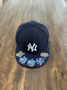 new era 7 3/8 mlb Derek Jeter 5x World Series On Front With stitching navy - Picture 1 of 10