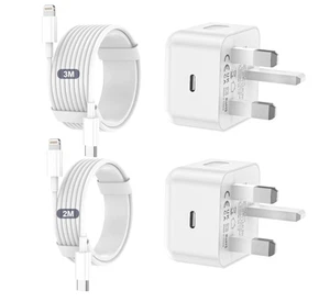 20W iPhone Fast charger, 3xFast Charging 2Pack UK - Afbeelding 1 van 7