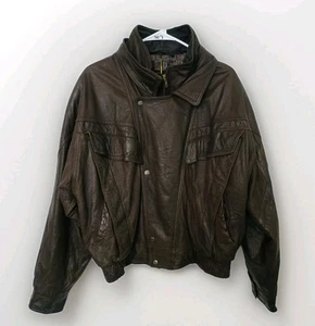 Fluid International Brown Leather Bomber Jacket Coat Large Vintage - Picture 1 of 7
