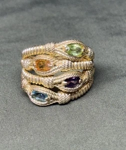 Gabrielle Bruni 925 Gold Vermeil Multi-gemstone Twisted Rope Ring Size 8 - Picture 1 of 4