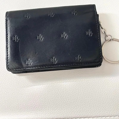 Ralph Lauren Black Embossed Leather Card Wallet with Keyring - Image 1 of 4