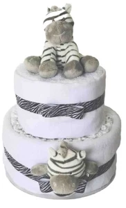 TWO 2 TIER NAPPY CAKE WITH Zebra BABY SHOWER GIFT MATERNITY LEAVE PRESENT - Picture 1 of 1