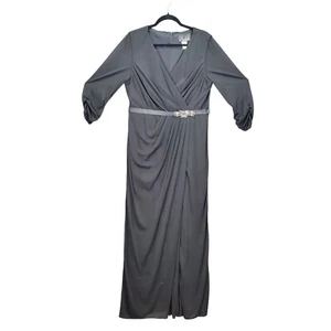 Alex Evenings Black Dress Ruched Elegant chiffon Cocktail Party Sz 14 Maxi Sheer - Picture 1 of 16