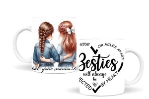 Besties Connected by Heart Schwester Beste Freundin Keramiktasse personalisiert Name 11 Unzen - Bild 1 von 15