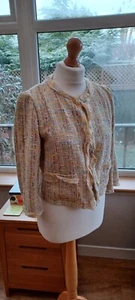Zara Yellow Boucle Cardigan Cover Up M Tweed Effect Smart Frill Pockets Spring  - Picture 1 of 10