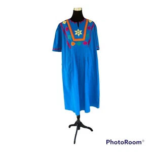 Terrassenkleid Größe Medium Muumuu Lounge Strand Überwurf Urlaub blau Baumwolle Damen - Bild 1 von 9