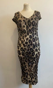 Frank Lyman Ruched Dress Size UK 10 Embellished Cap Sleeve Animal Print Occasion - Picture 1 of 6