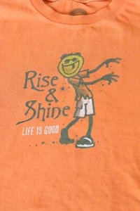 Life Is Good Boys T Shirt Orange Size Large 10 Halloween Zombie Rise Shine - Picture 1 of 6