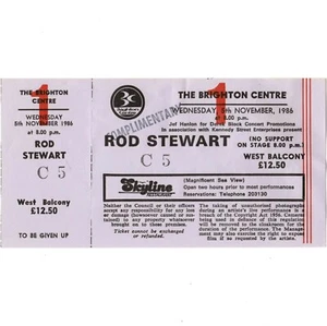 ROD STEWART Concert Ticket Stub BRIGHTON UK 11/5/86 EVERY BEAT OF MY HEART TOUR - Picture 1 of 1