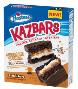 Hostess Kazbars Chocolate Caramel Pack of 1 Box 8 Total Snack Cakes RARE - Picture 1 of 8