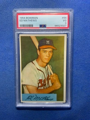 Bowman #64 1954 Eddie Mathews PSA 3 Milwaukee Braves *HOF* Foto 1 de 2