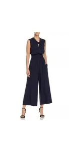 Rebecca Taylor Cheetah 100% Silk Sleeveless Wide Leg Crop Jumpsuit Black Small - Picture 1 of 21