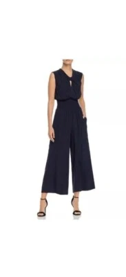 Rebecca Taylor Cheetah 100% Silk Sleeveless Wide Leg Crop Jumpsuit Black Small - Image 1 of 4