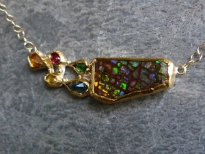 Necklace, Gold 18 And 24 CT, Silver, 1 Opal Australia, Stones Precious - Picture 1 of 17