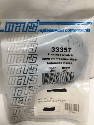 Mars 33357 Pressure Switch Open On Pressure Rise Auto Reset Open 400F Reset 200F - Image 1 of 2