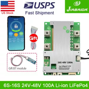 JBD 6S-16S 24V-48V 100A Smart BMS Li-ion LiFePo4 with Balance + Bluetooth UART - Picture 1 of 21