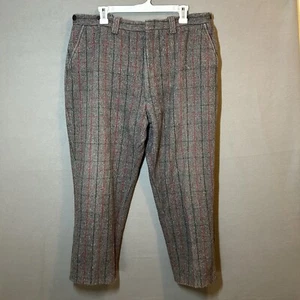 VTG 70s Wool Pants Fits 37x26 Adult Brown Plaid With Adjustable Suspenders - Picture 1 of 13