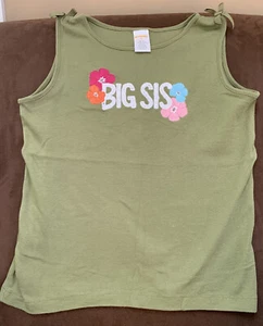 GYMBOREE TANK TOP SIZE 10 “BIG SIS” KHAKI FLOWERS SUPER CUTE!! - Picture 1 of 2